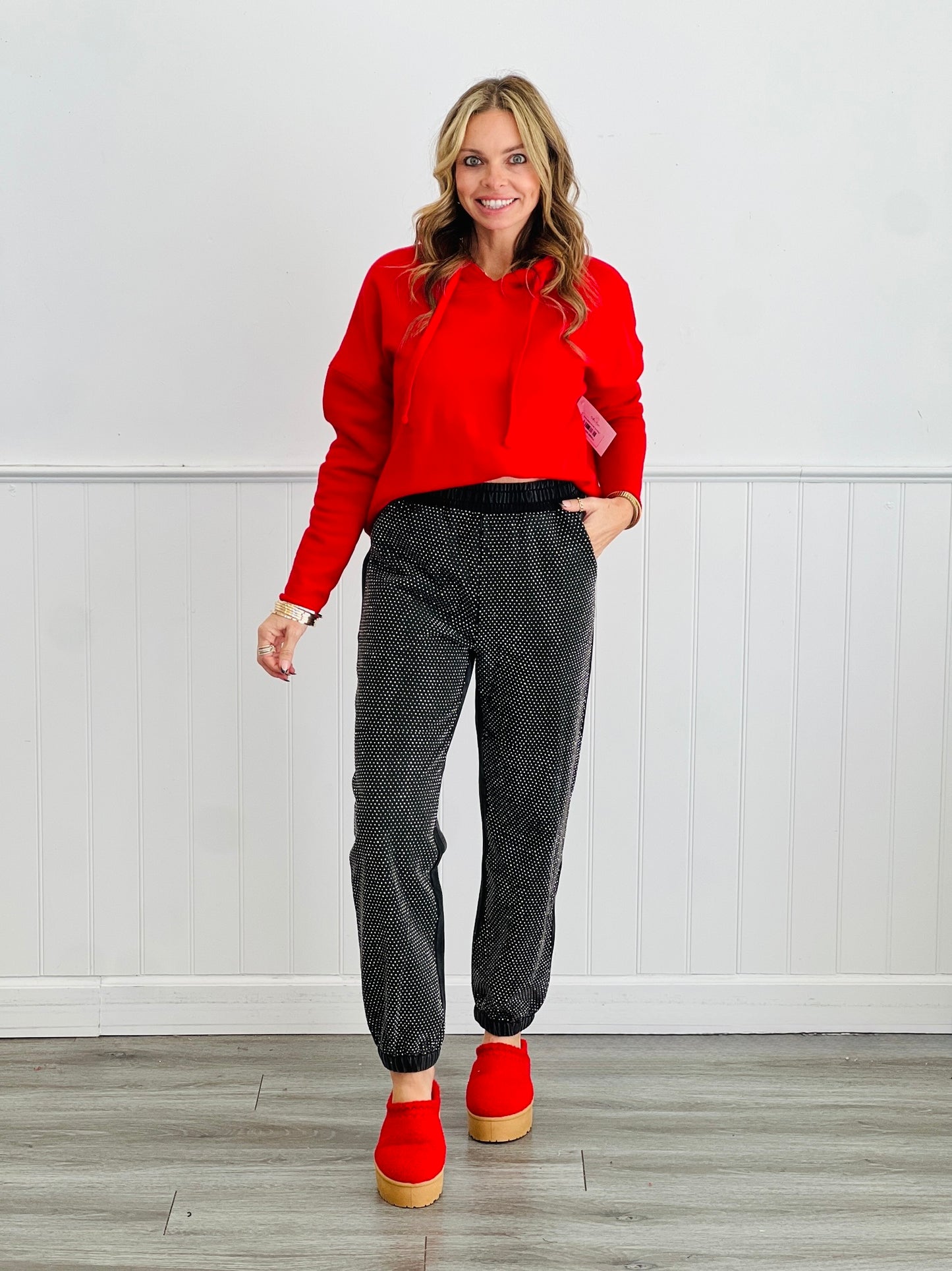 Black Rhinestone Studded Jogger Pants (Reg.)