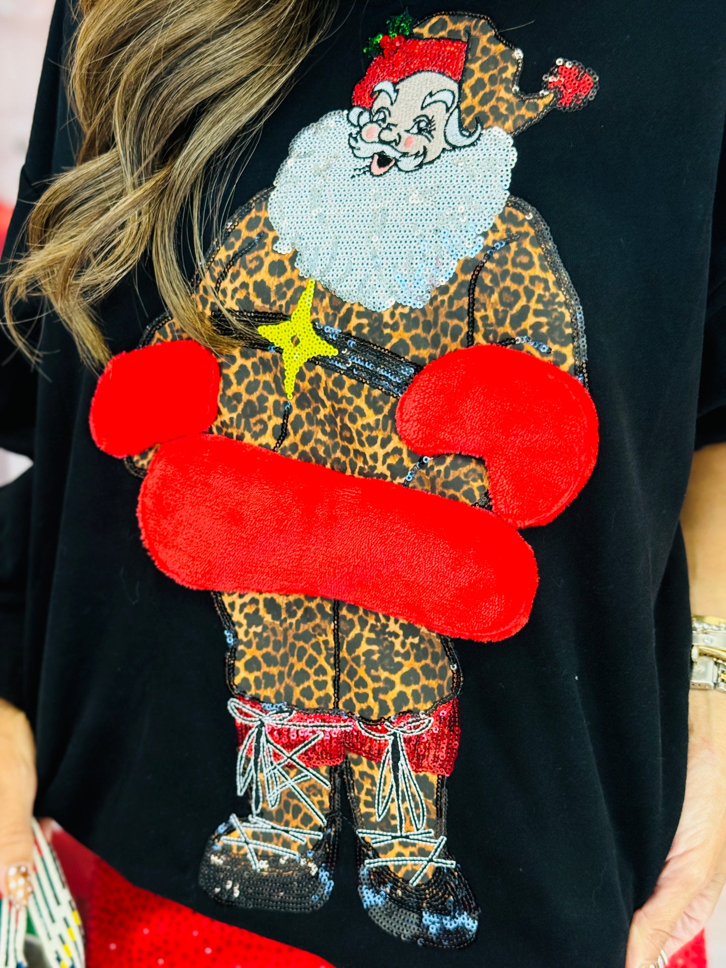 Queen Of Sparkles Black Leopard Santa Fur Sweatshirt (Reg. & Plus)