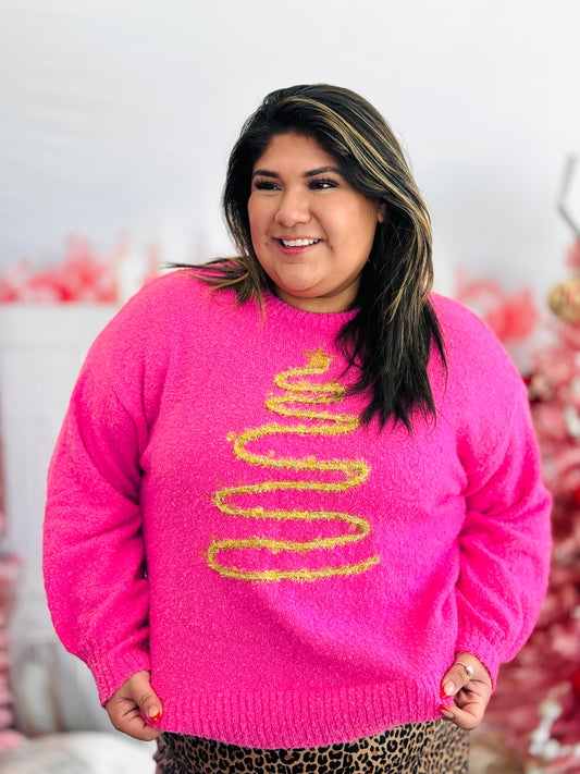 Pink Lurex Christmas Tree Sweater (Reg)