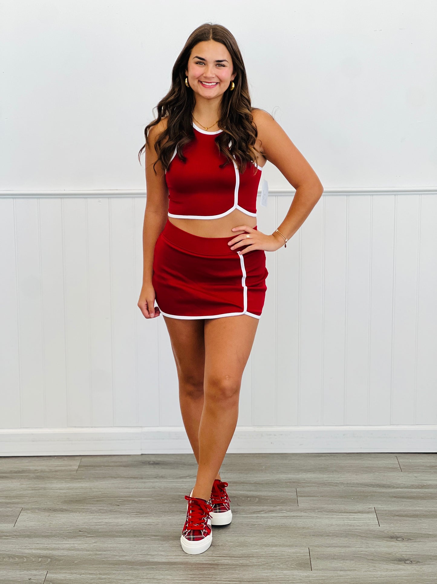 Contrast Trim Tank & Mini Skort Set (Reg.)-2 Colors