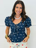 Navy Polka Dot Bubble Sleeve Blouse (Reg.)
