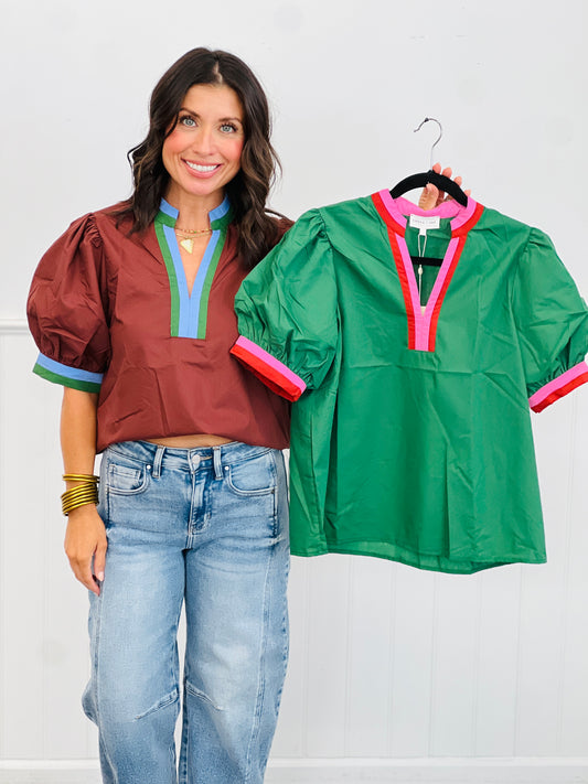 Autumn Hue Contrast Bands Top (Reg & Plus) - 2 Colors