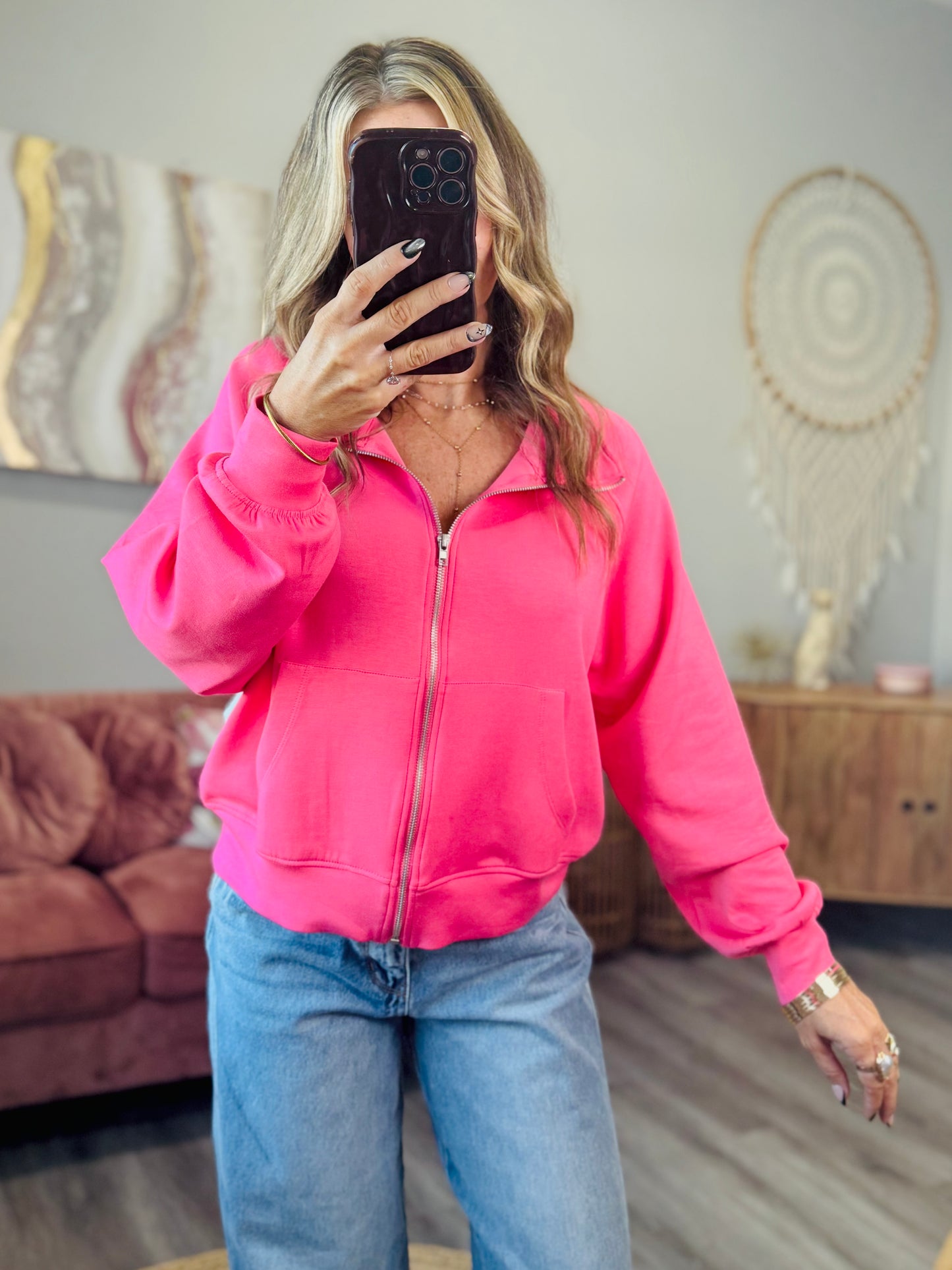 Taffy Pink Scuba Modal Zip Up Jacket (Reg.)