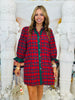 Red Plaid 3/4 Puff Sleeve Mini Shirt Dress (Reg.)