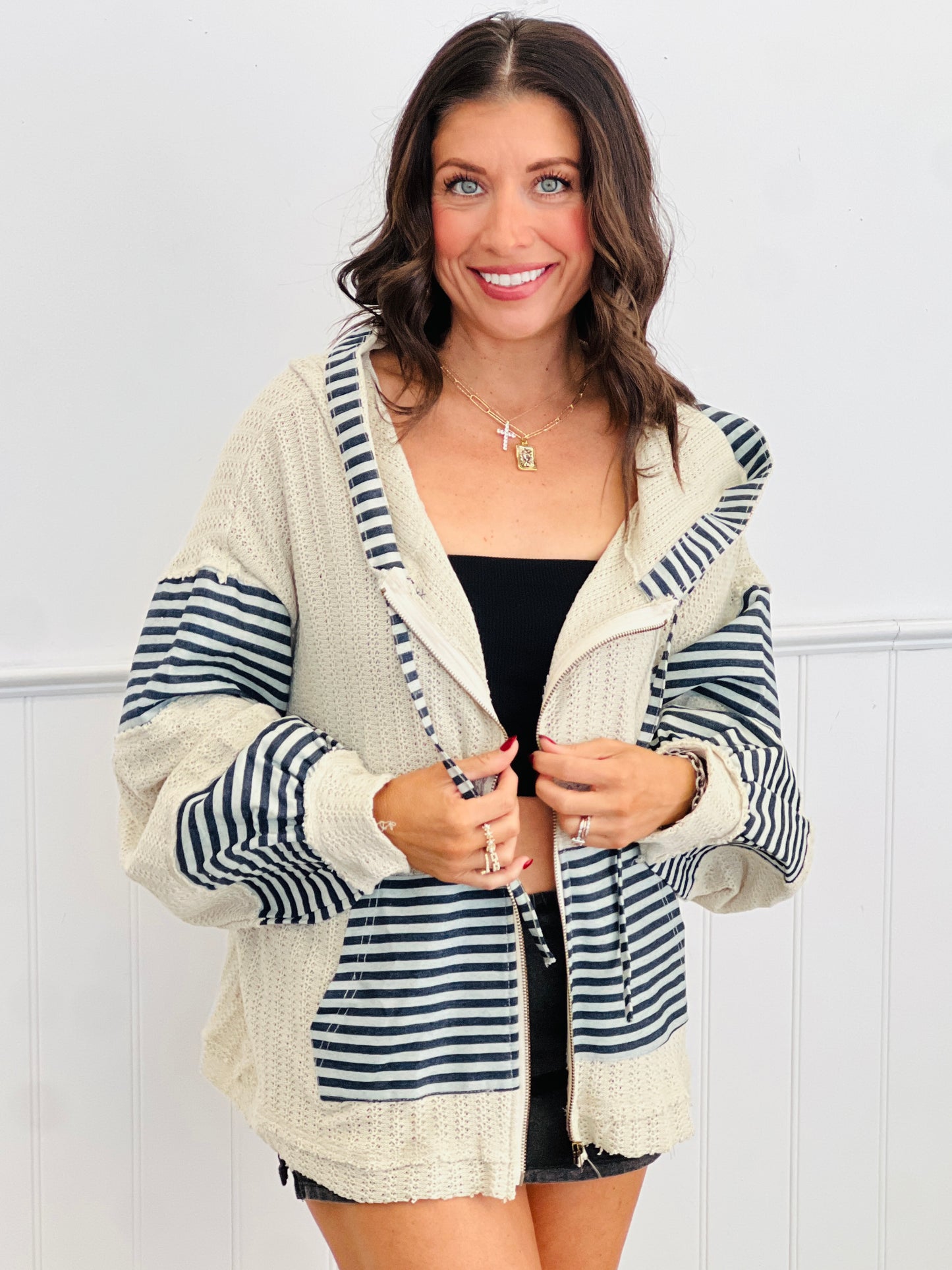 POL Cream Stripe Sweater Cardigan (Reg.)