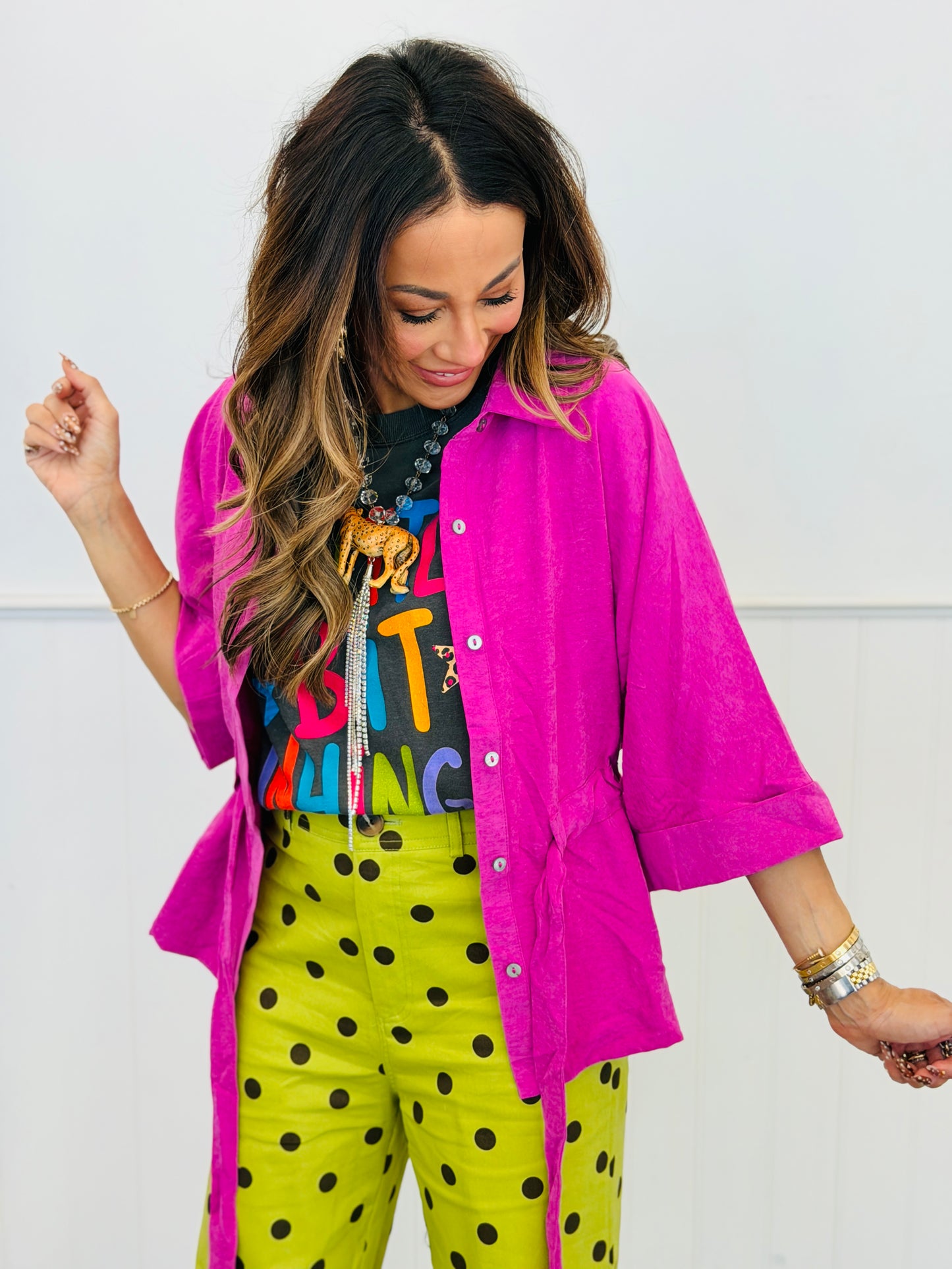 Orchid Waist Tie Button Down Blouse (Reg.)
