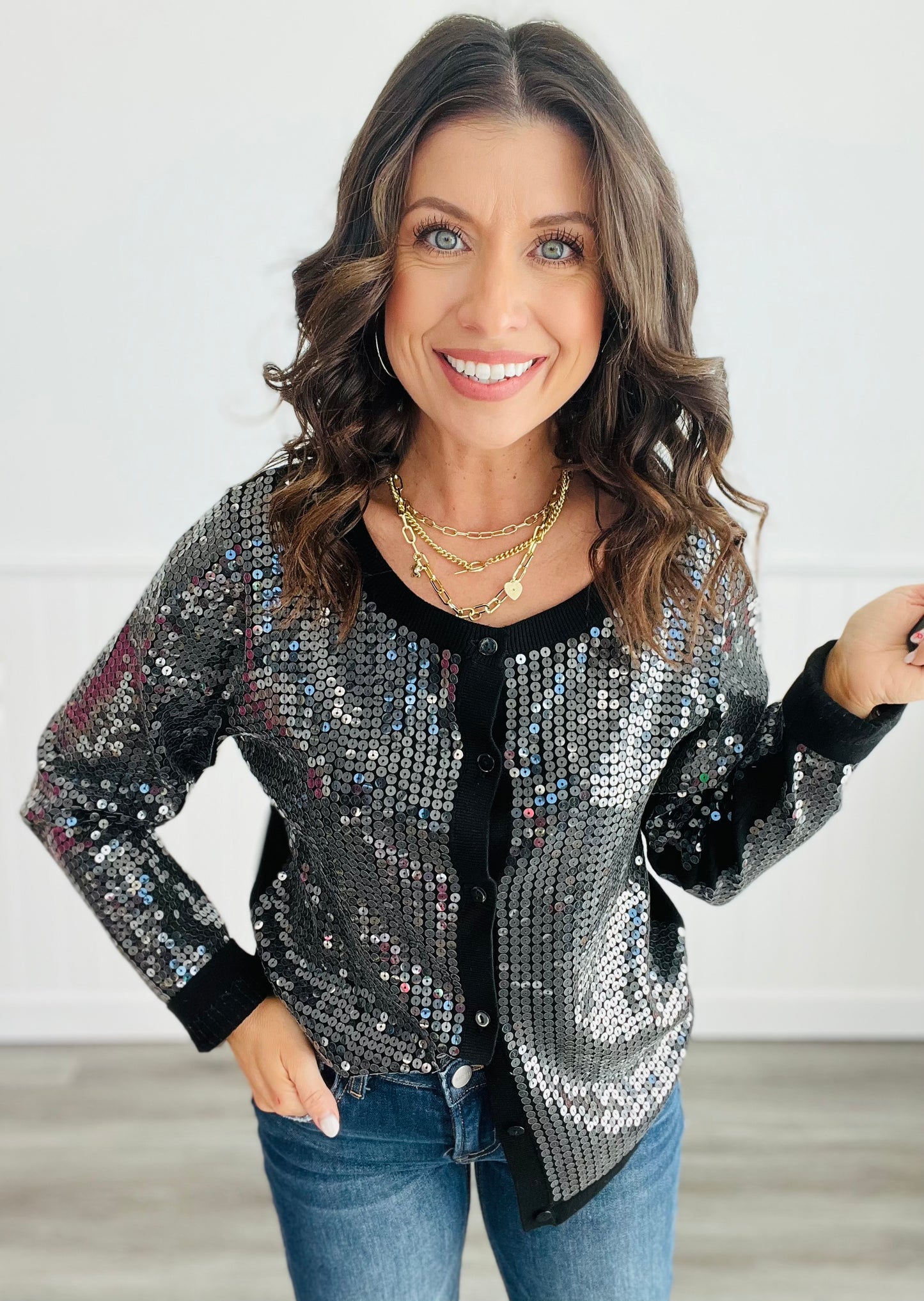 Sparkling Sequin Cardigan Top (Reg)- 4 Colors