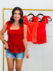 Waffle Knit Lace Ribbon Shoulder Tie Top (Reg.) - 3 Colors