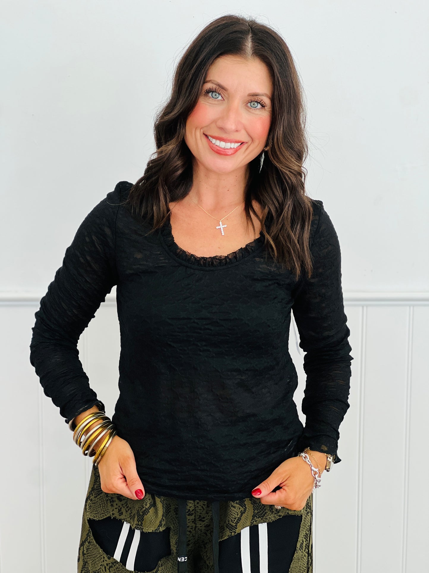 Lace Ruffle Neck Top (Reg.)-2 Colors