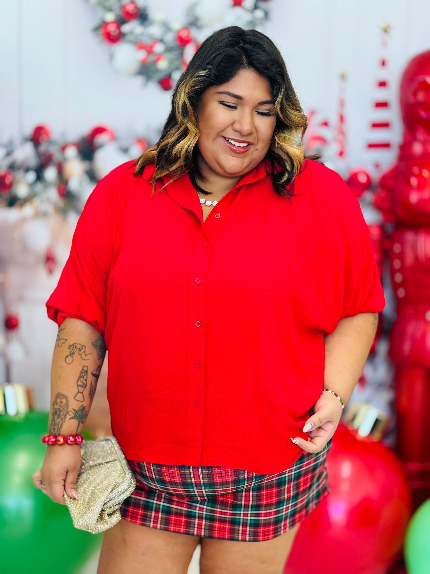 Red Sloane Button Up Top (Reg. and Plus)