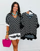 Black Polka Dot Ruffle Hem Blouse (Reg. and Plus) - 2 Colors