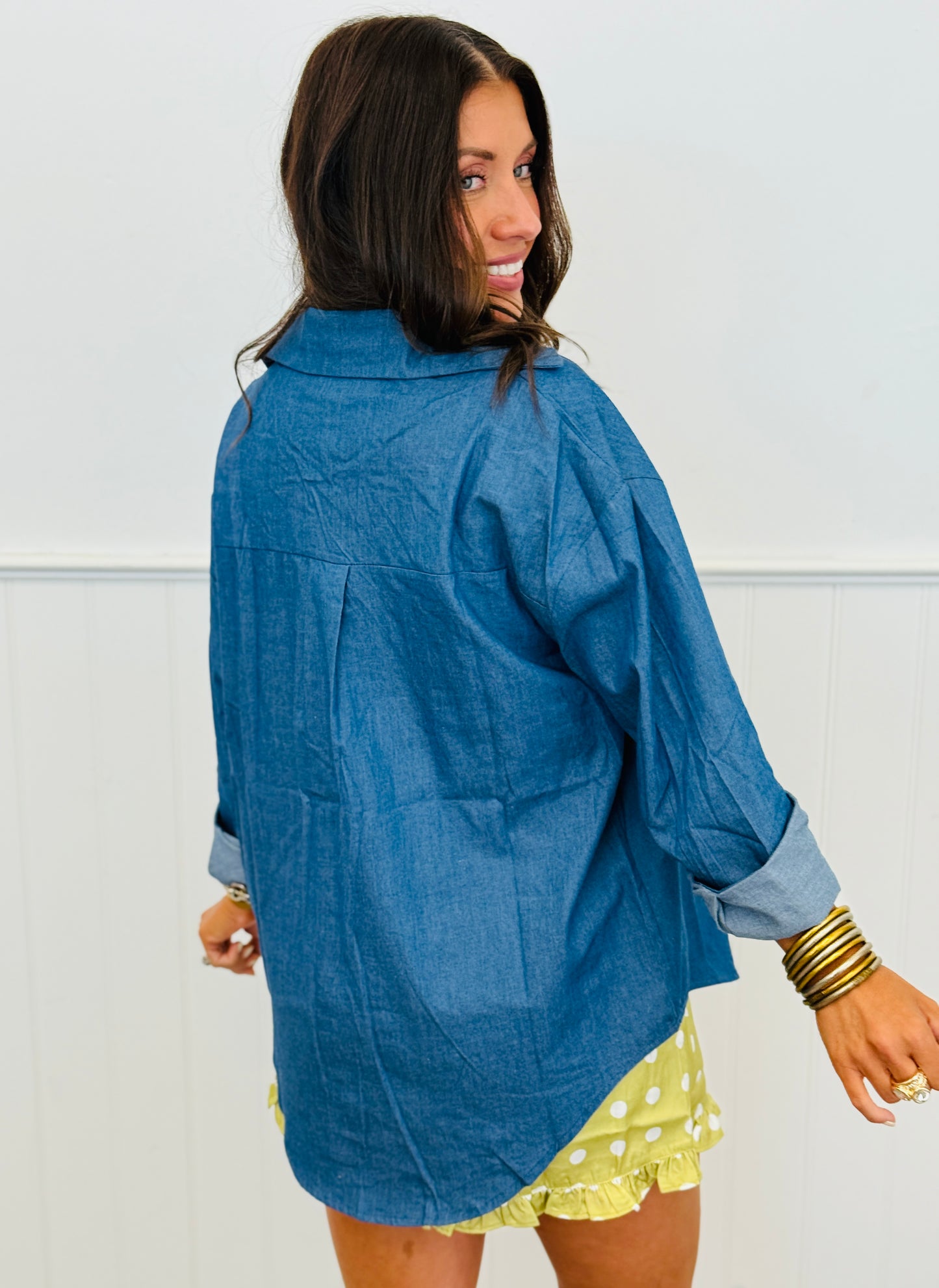 Chambray Kathryn Classic Button Down Top (Reg. & Plus)