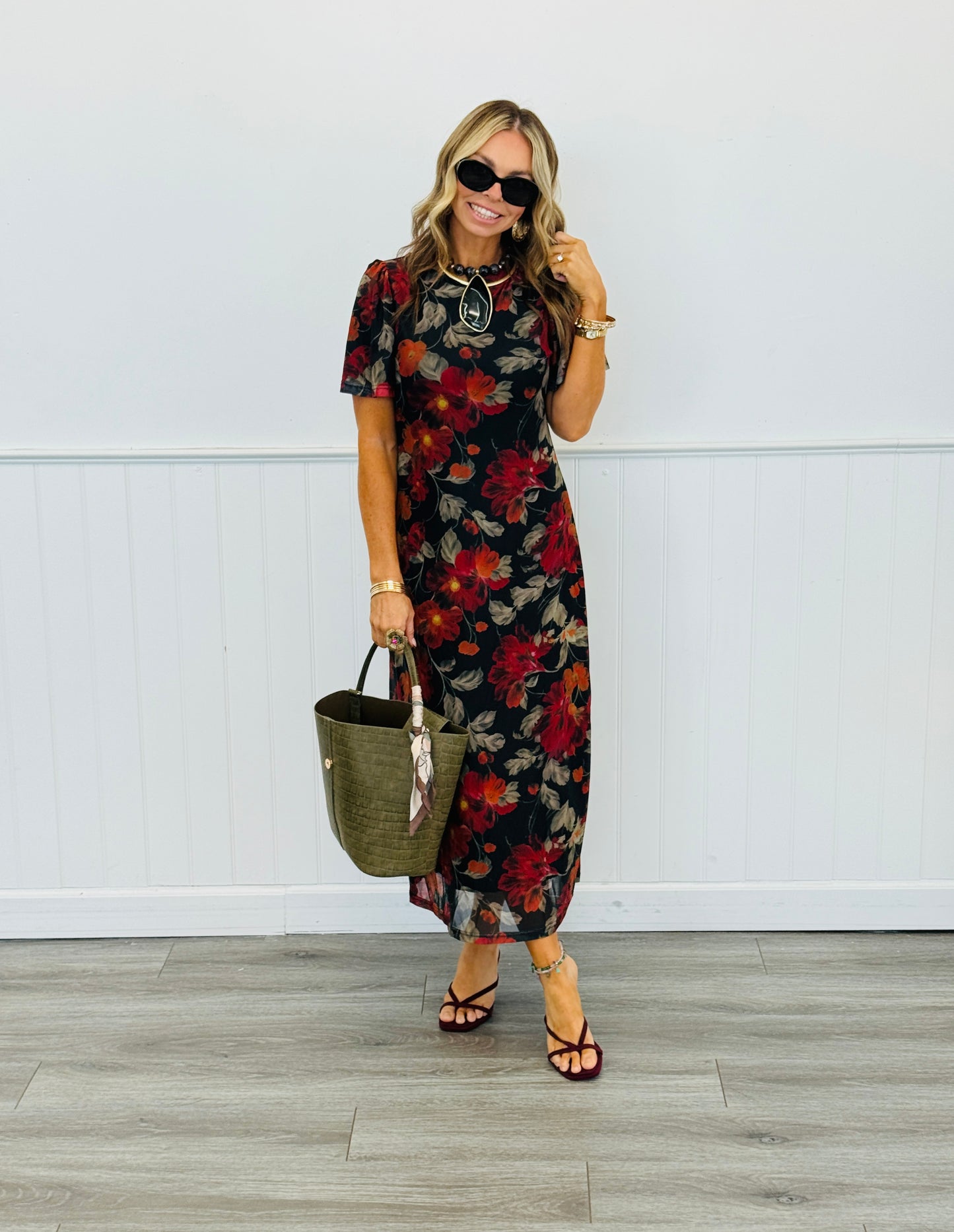 Black Multi Floral Print Maxi Dress (Reg & Plus)