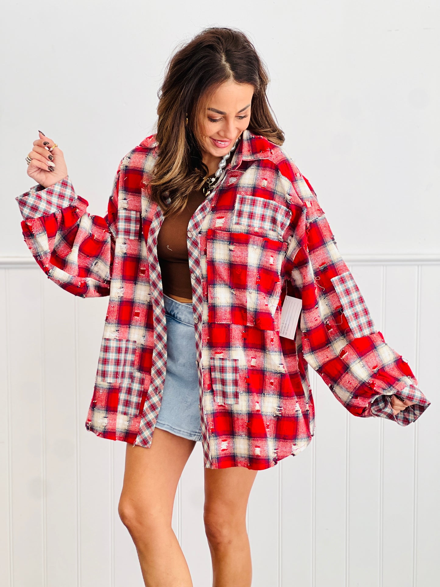 POL Red Multi Plaid Shacket (Reg.)