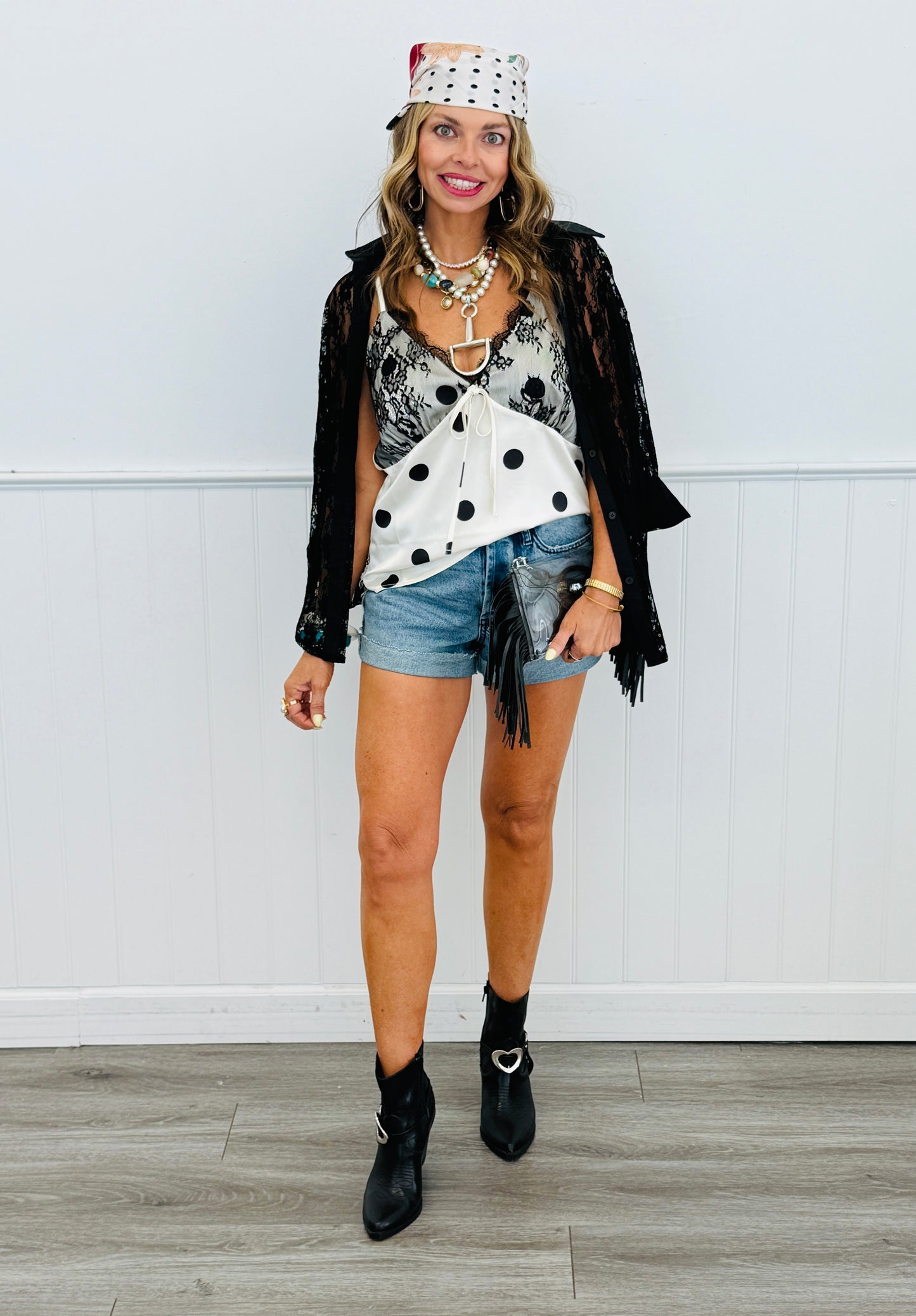 Black Lace Kathryn Button-Up Blouse (Reg. and Plus)