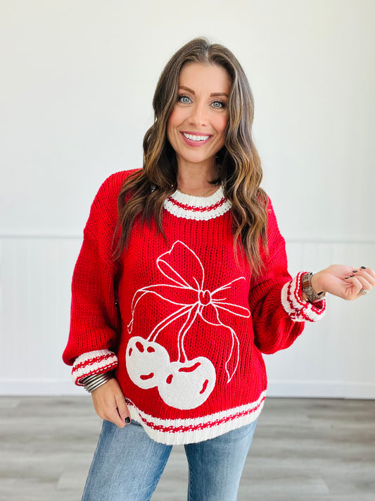 Red Cherry Love Sweater Top (Reg.)