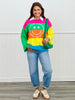 Multi Colored Wide Stripe Happy Face Sweater (Reg. and Plus)