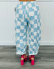 Sky Blue Checkered Print Barrel Pants (Reg & Plus)