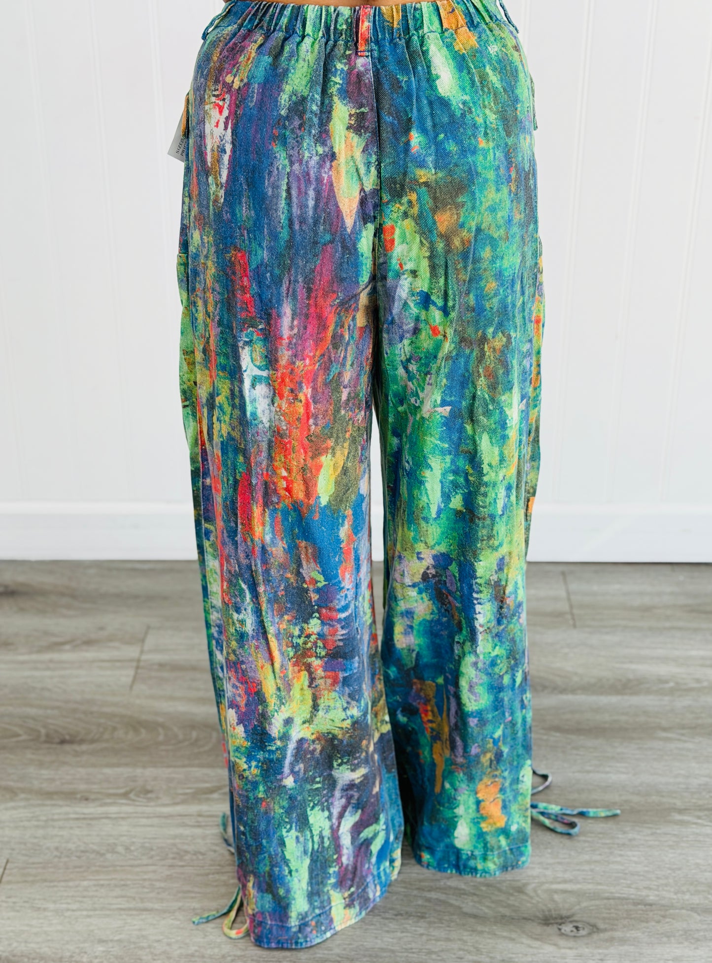 Lime Green Cobalt Artistic Print Pants (Reg & Plus)