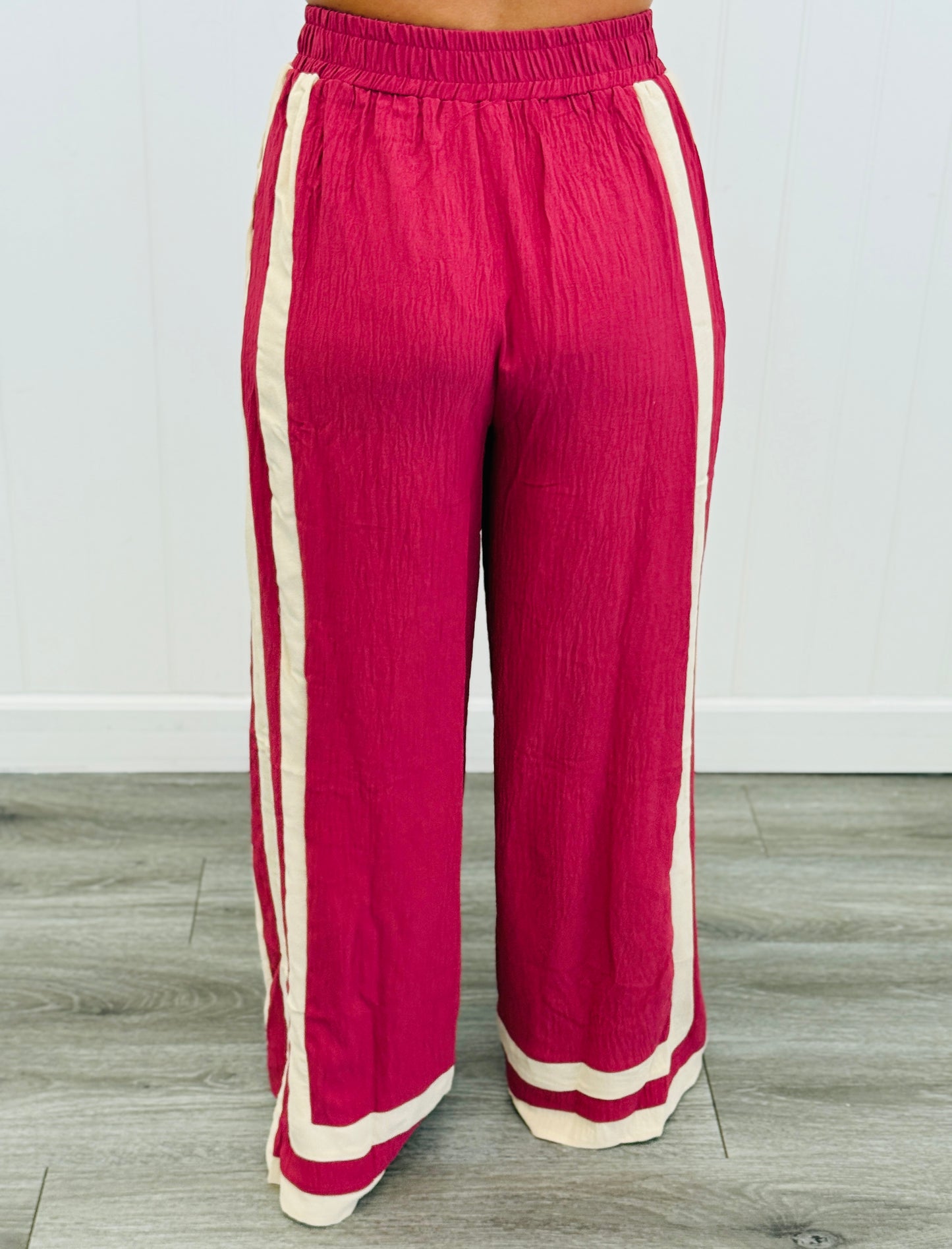 Cranberry Contrast Stripe Shirt & Pants Set (Reg & Plus)