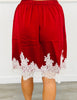 Satin Lace Trim Knee Length Skirt (Reg & Plus) - 2 Colors