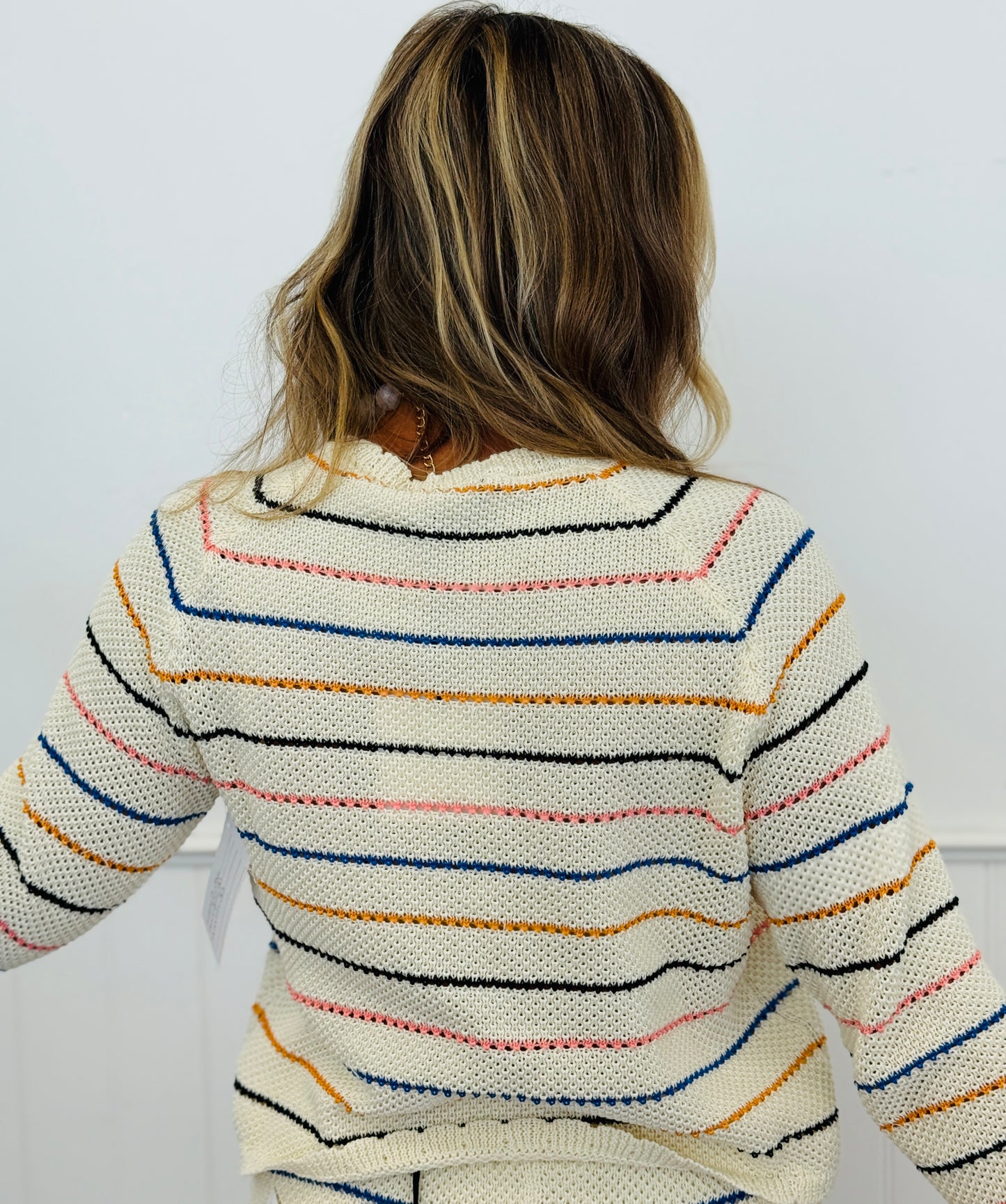 Ivory Multi Stripe Knit Button Up Sweater (Reg & Plus)