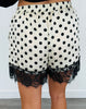 Cream/Black Silky Polka Dot Lace Trim Shorts (Reg & Plus)