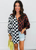 Mocha/Black Split Decision Checkered Blouse (Reg. and Plus)