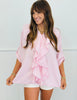 Pink Gingham Ruffle Button Down Top (One Size)