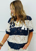 Navy/Off White Lace Stripe Polo Top (Reg.)