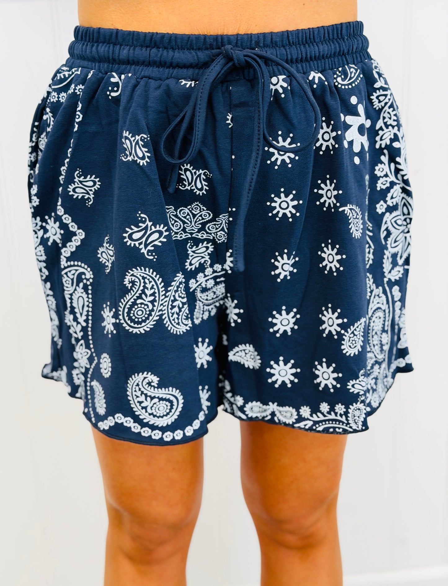Navy Bandana Paisley Print Henley Top & Shorts Set (Reg.)