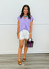 Lavender Rhinestone V-Neck Cap Sleeve Blouse (Reg. & Plus)