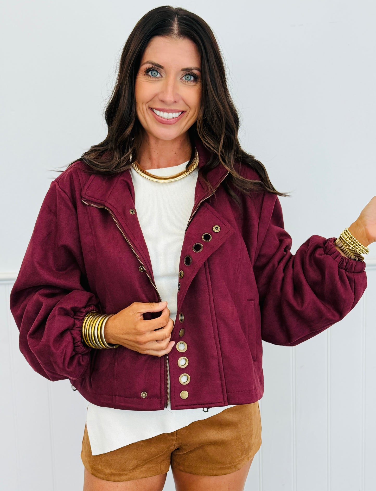 Burgundy Suede Moto Jacket (Reg.)