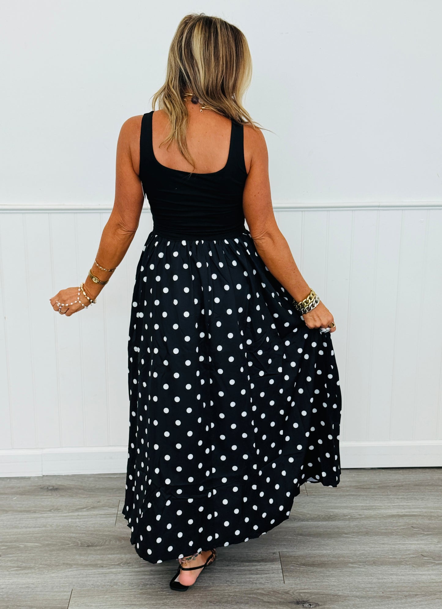 Black Polka Dot Mix Maxi Dress (Reg.)