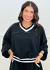 Black/White V-Neck LS Top & Short Set (Reg. and Plus)