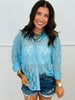 Blue  Lace Kathryn Button-Up Blouse (Reg. and Plus)