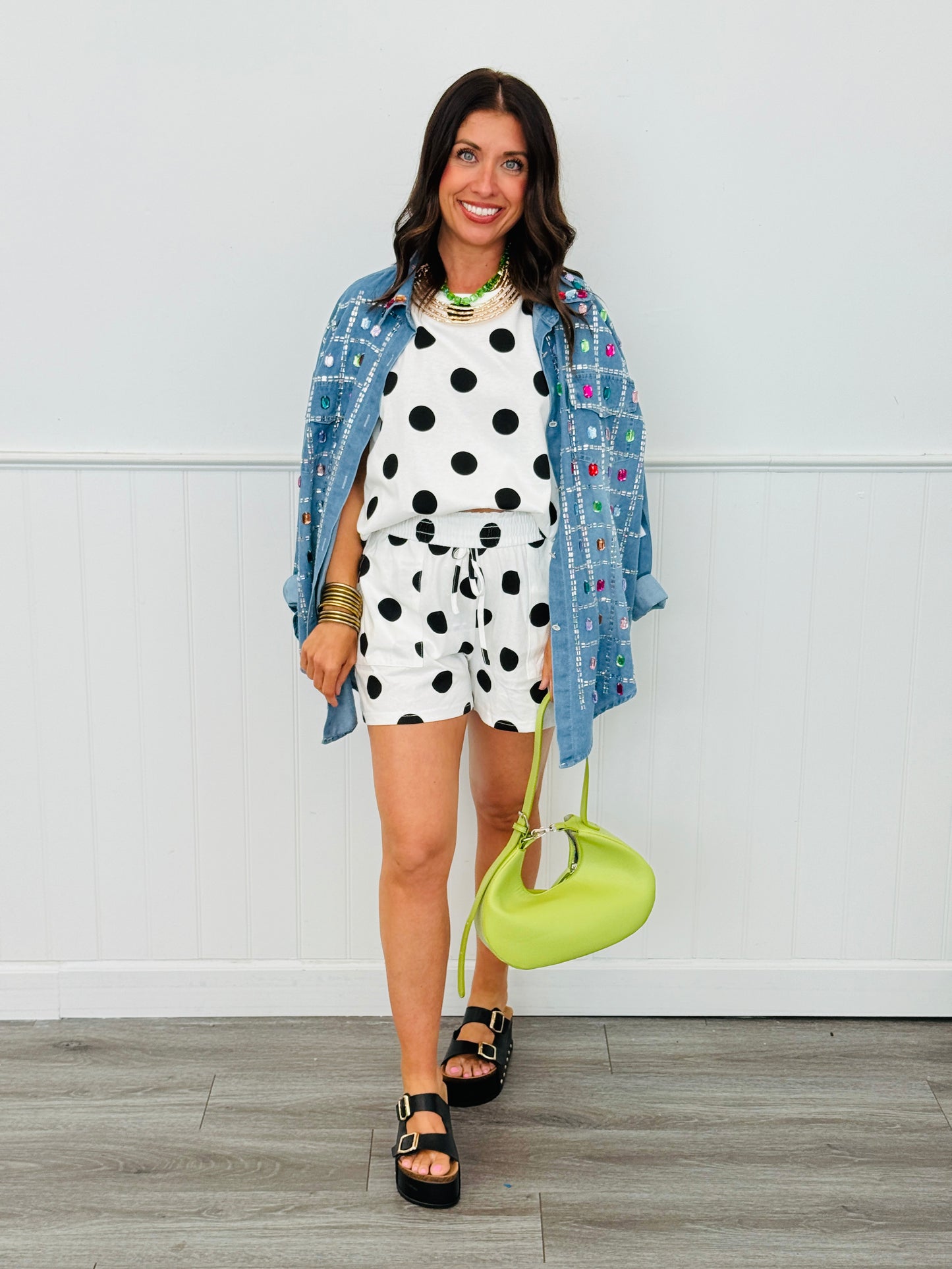 White/Black Polka Dot Top & Shorts Set (Reg & Plus)