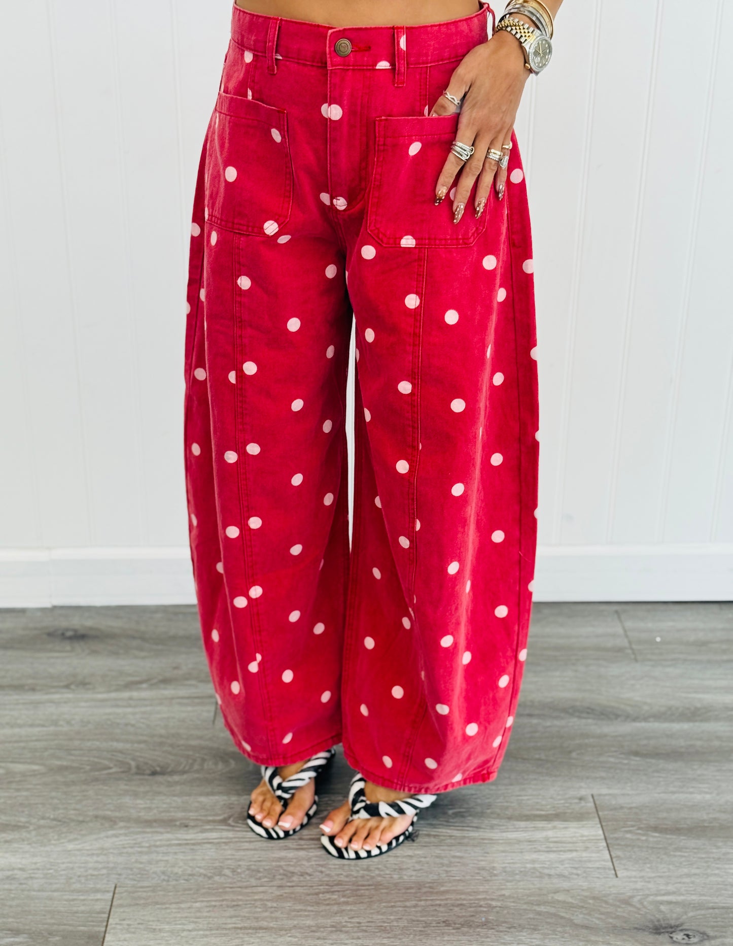 Brick Washed Denim Polka Dot Barrel Pants (Reg.)
