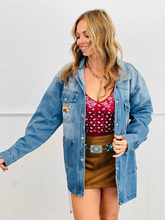 Denim Embroidered Horses Jacket (Reg.)