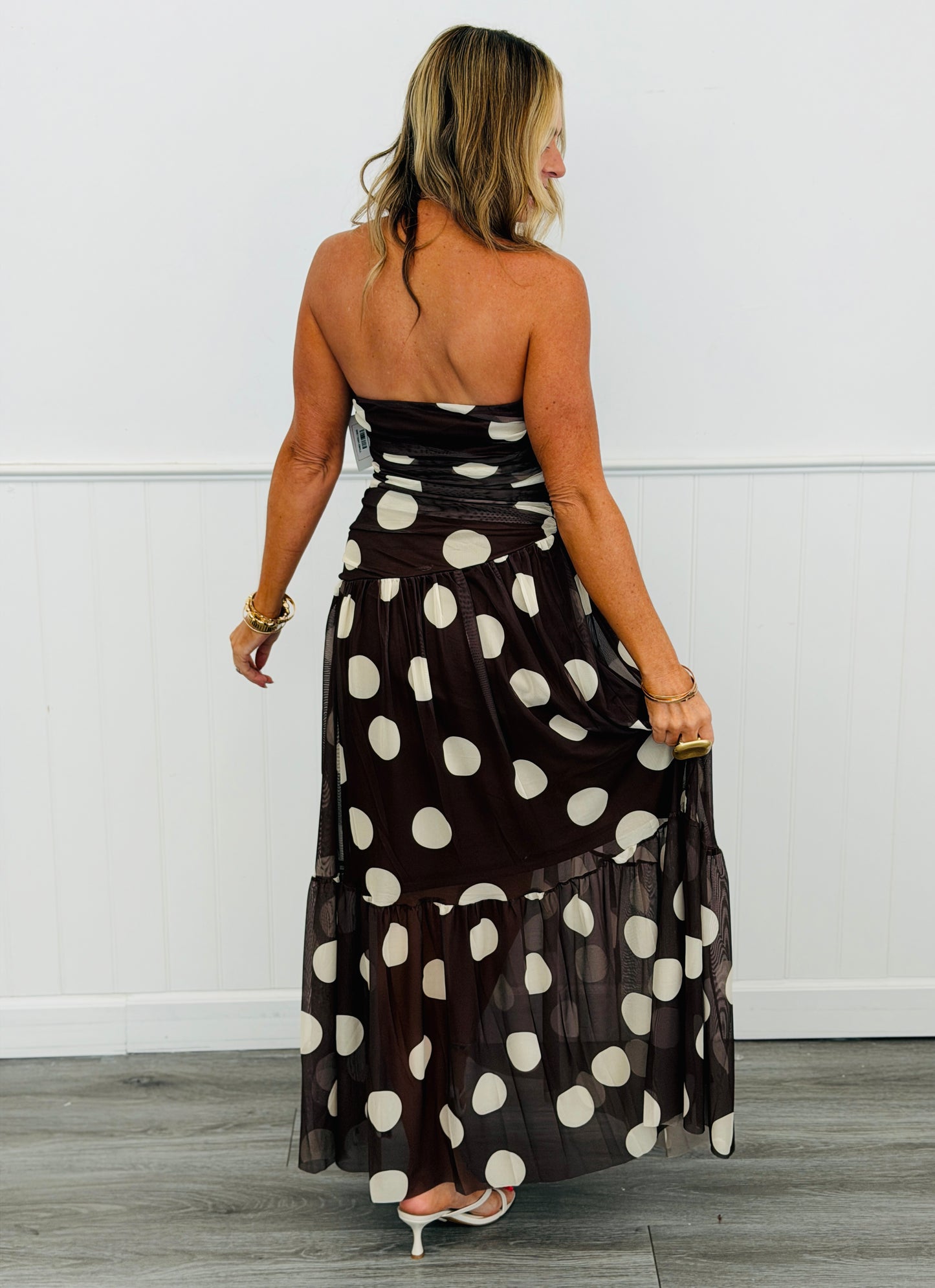 Brown Polka Dot Tube Maxi Dress (Reg and Plus)
