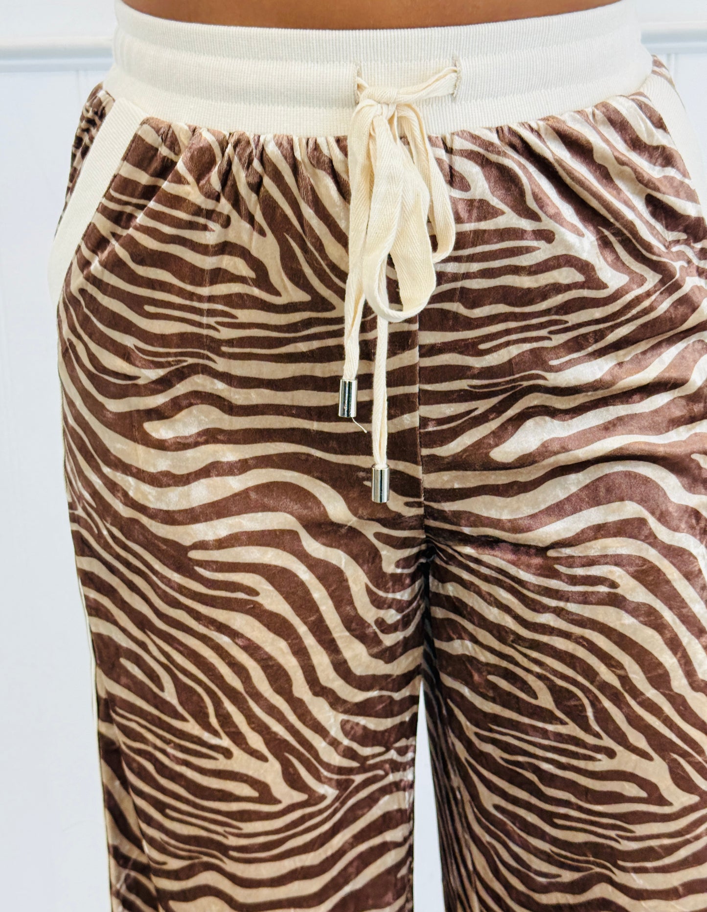 Sand Taupe Velvet Zebra Top & Pants Set (Reg & Plus)