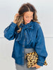 Dark Denim Bow Tie Button Up Top (Reg.)