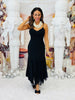 Black Chiffon Godet Midi Dress (Reg.)