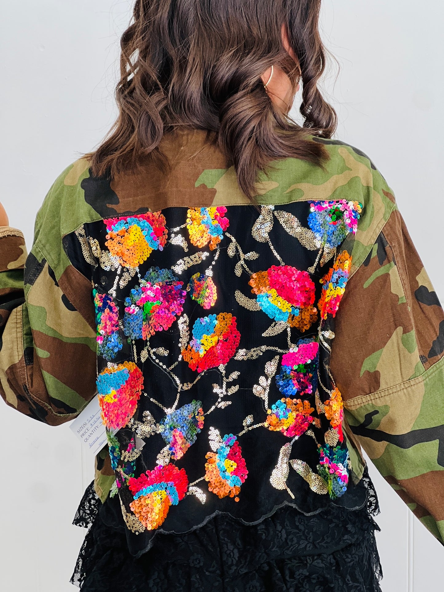 Camo Print Contrast Sequin Jacket (Reg. and Plus)