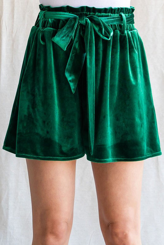 Velvet Belted Paper Bag Shorts- 3 Colors