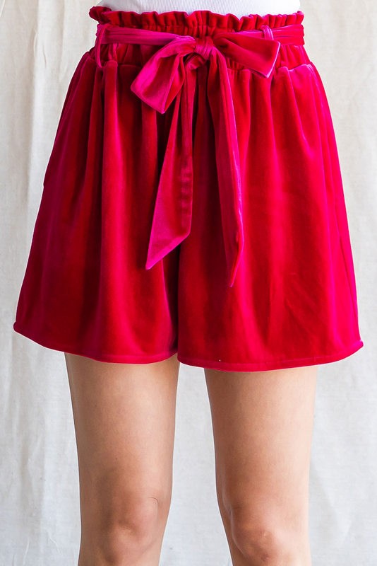 Velvet Belted Paper Bag Shorts- 3 Colors