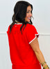 Red Embroidery Accent Pullover Top (Reg.)
