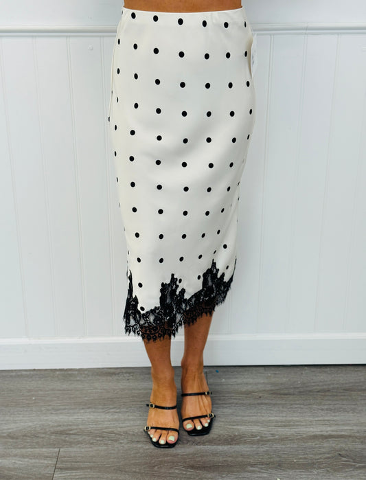 Polka Dot Lace Trim Midi Skirt (Reg.)