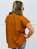 Brown Stripe Tie Bow Neck Blouse (Reg.)