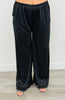 Black Wide Leg Satin Pants (Reg.)
